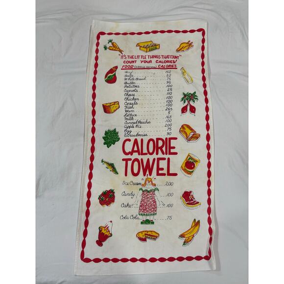 Vintage 50s/60s Calorie Count Tea Towel Kitchen Linen - Picture 1 of 6